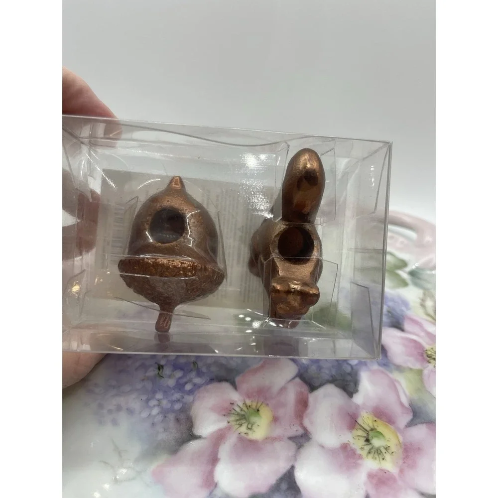 NEW MINI TAPER SQUIRREL AND ACORN CANDLE HOLDER SET OF 2‎ COPPER COLOR  ALUMINUM